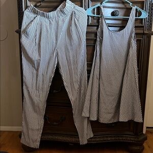 Joan vass Black & White Geo Print Tank and Pants Set 100% silk